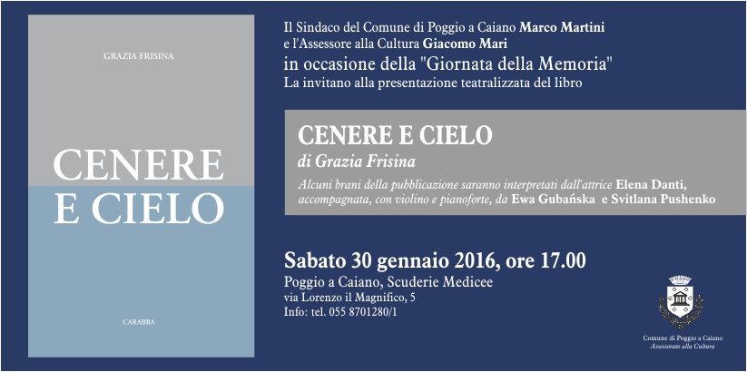 L'invito per la presentazione del libro "Cenere e cielo"
