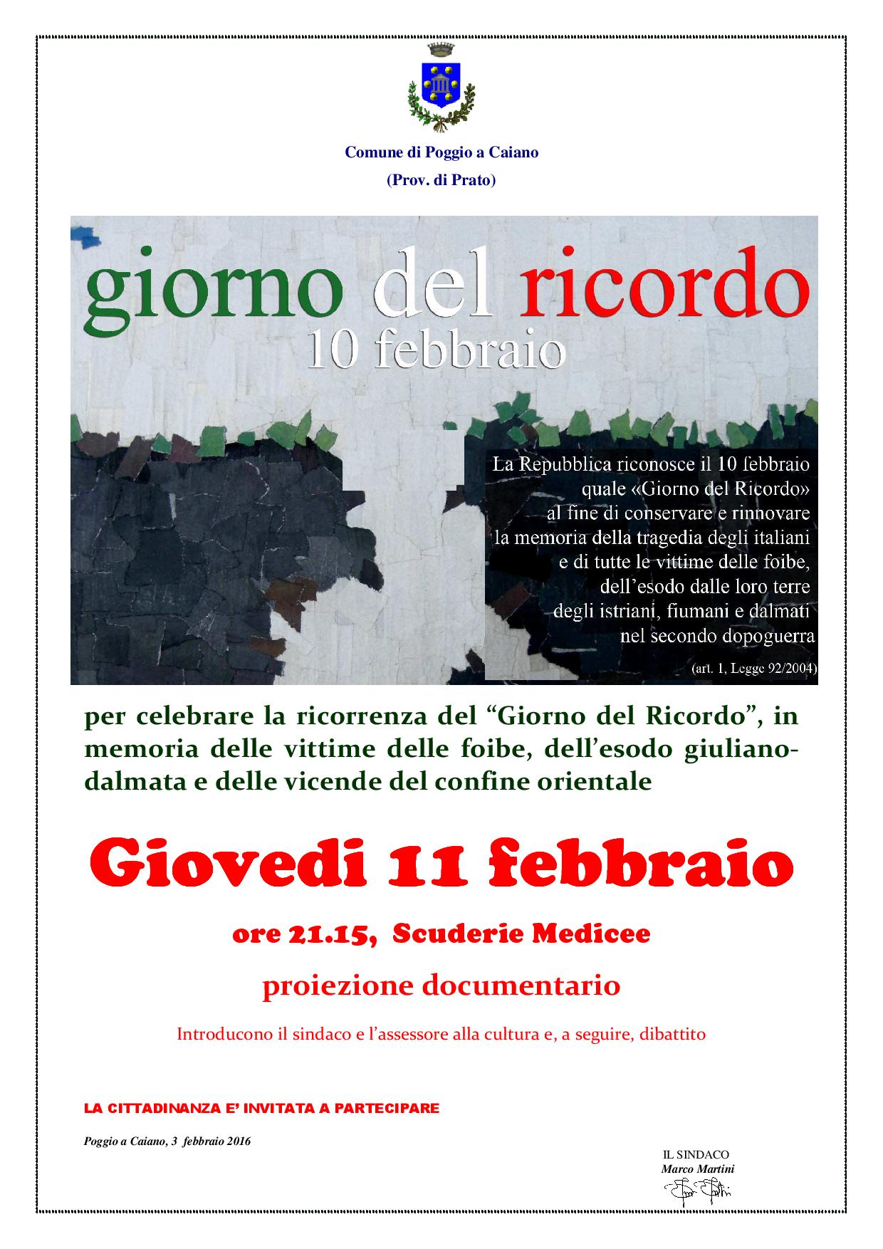 Locandina Giorno del ricordo 2016