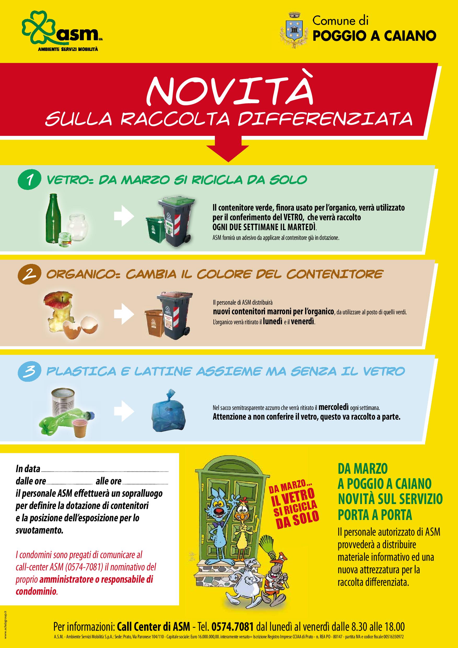 La locandina informativa sulla raccolta monomateriale del vetro